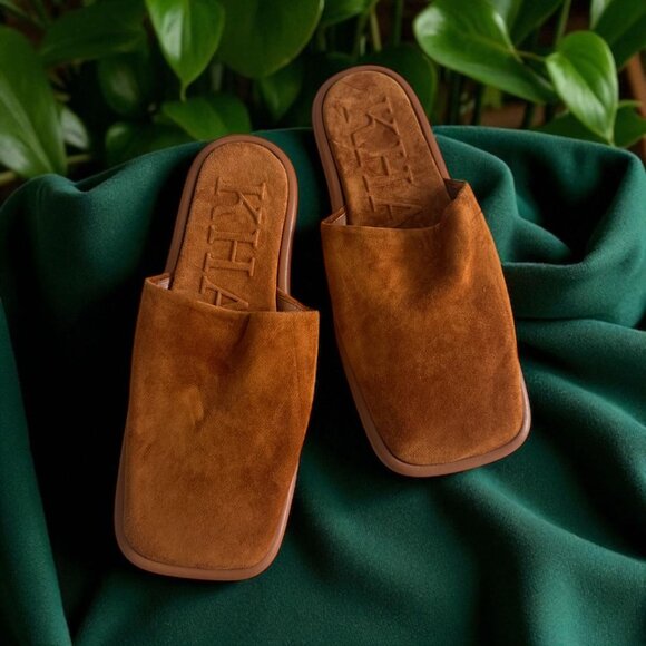KHAITE Shoes - KHAITE Women's Monaco Tan Brown Suede Slides Size 39.5 US 9.5